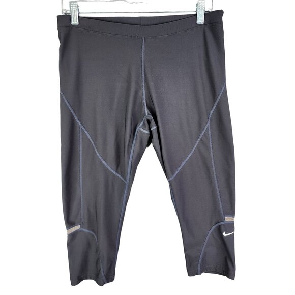 Women's Nike Fit Dry Grey Athletic Capris Leggings Breathable Mesh Size M (8-10) - Picture 1 of 10